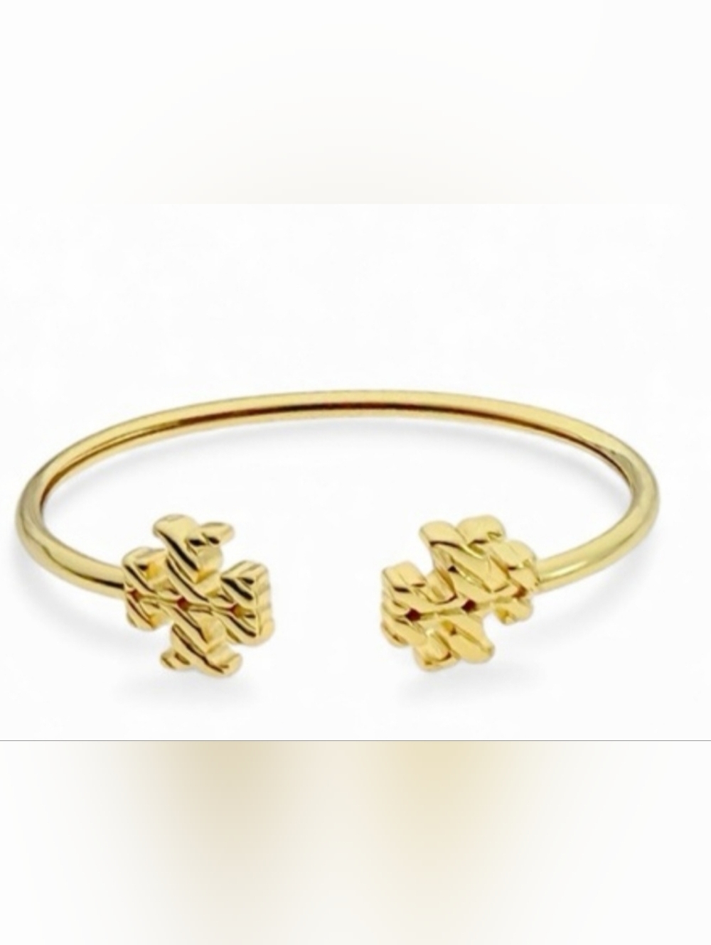 Tory Burch Gold Open Cuff Bracelet with Logo Ends